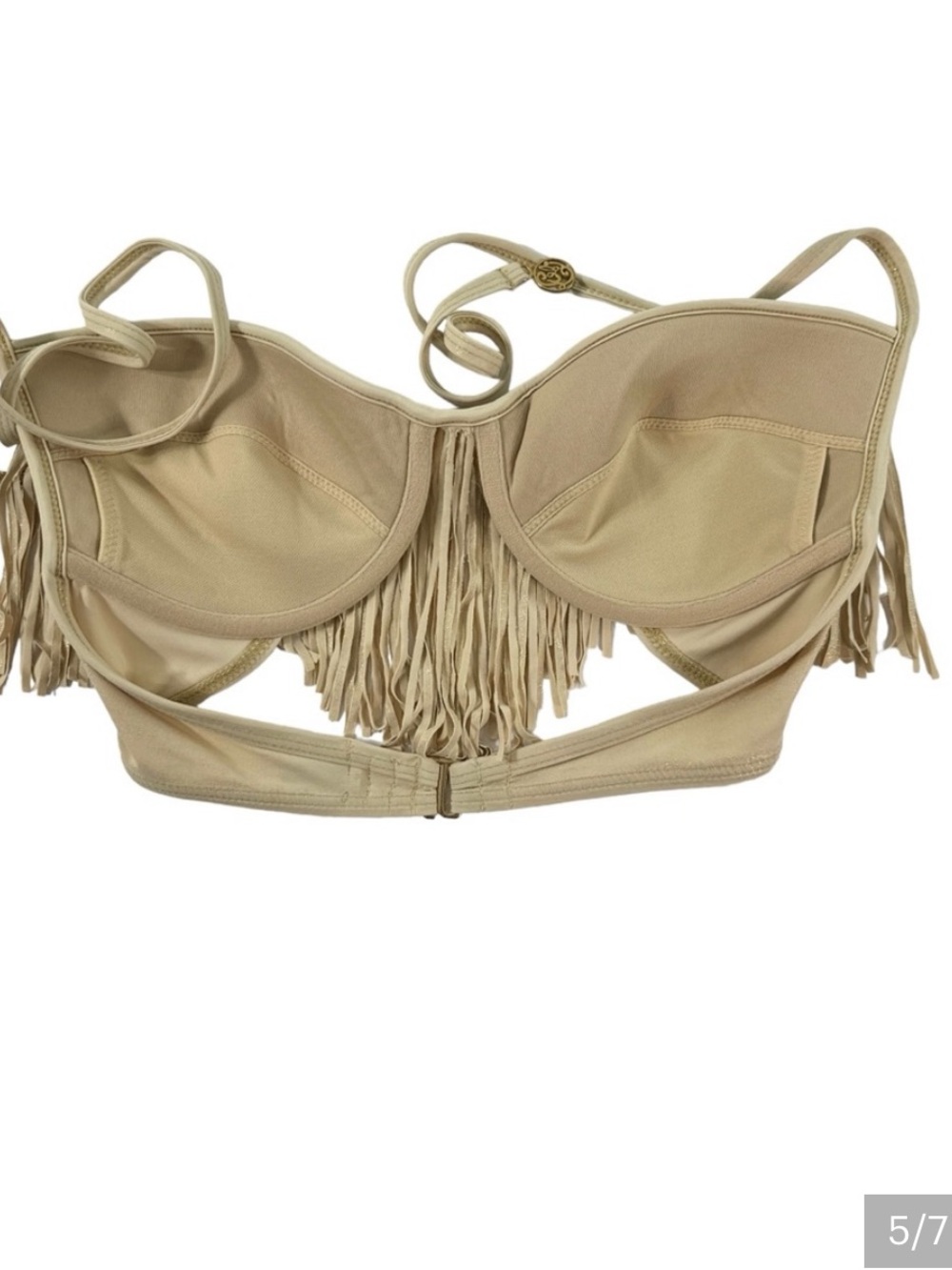 Luli Fami Fringed Gold Bikini Top ONLY - Picture 9 of 13